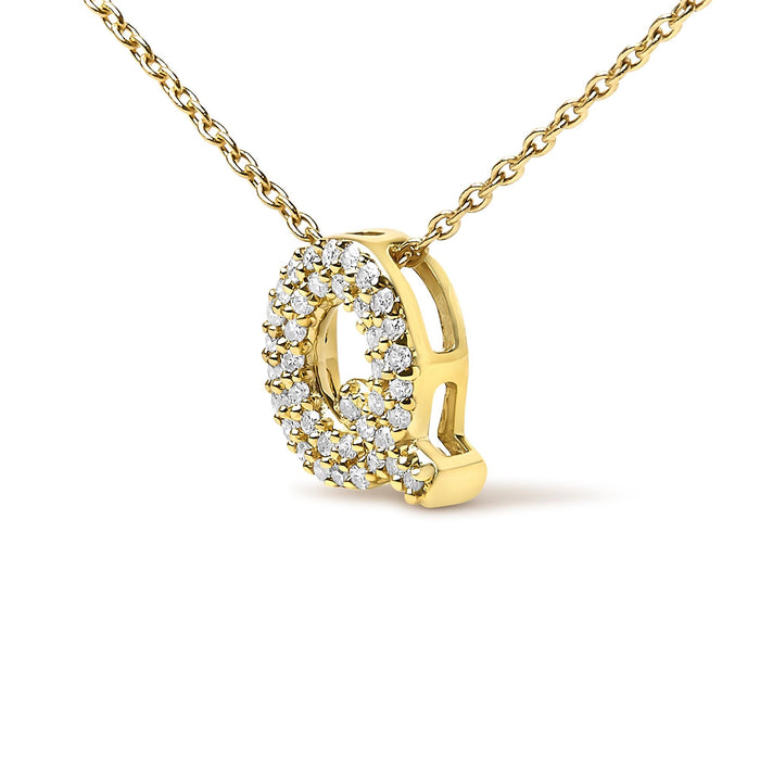 Collar con colgante de inicial A-Z estilo burbuja con detalle de diamante en oro amarillo de 10K