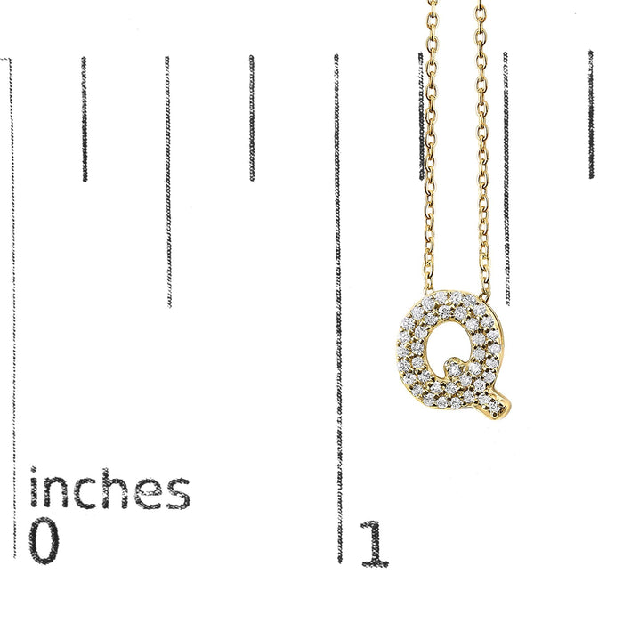 Collar con colgante de inicial A-Z estilo burbuja con detalle de diamante en oro amarillo de 10K