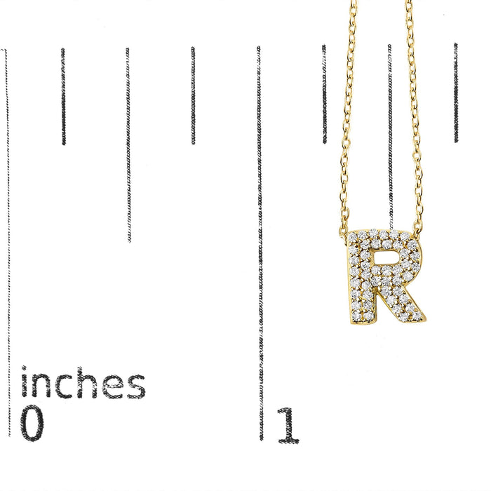 Collar con colgante de inicial A-Z estilo burbuja con detalle de diamante en oro amarillo de 10K
