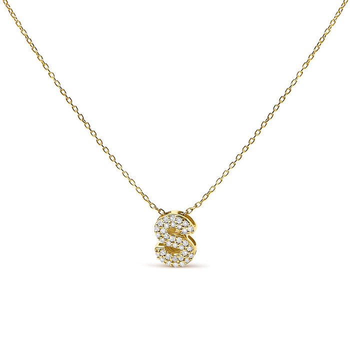 Collar con colgante de inicial A-Z estilo burbuja con detalle de diamante en oro amarillo de 10K, foto 9