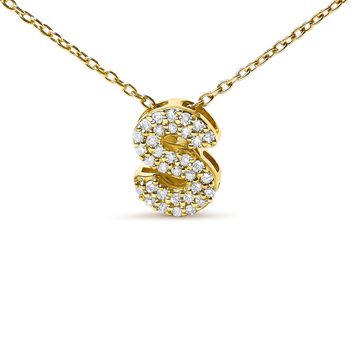 Collar con colgante de inicial A-Z estilo burbuja con detalle de diamante en oro amarillo de 10K, foto 35