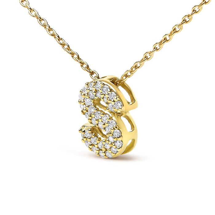 Collar con colgante de inicial A-Z estilo burbuja con detalle de diamante en oro amarillo de 10K