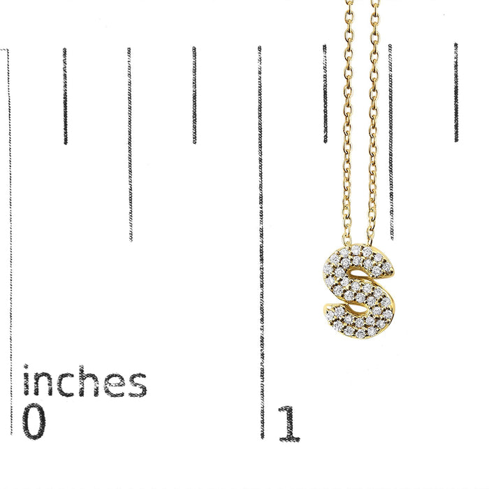 Collar con colgante de inicial A-Z estilo burbuja con detalle de diamante en oro amarillo de 10K