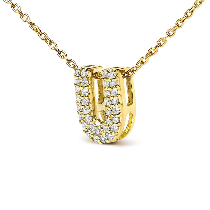 Collar con colgante de inicial A-Z estilo burbuja con detalle de diamante en oro amarillo de 10K