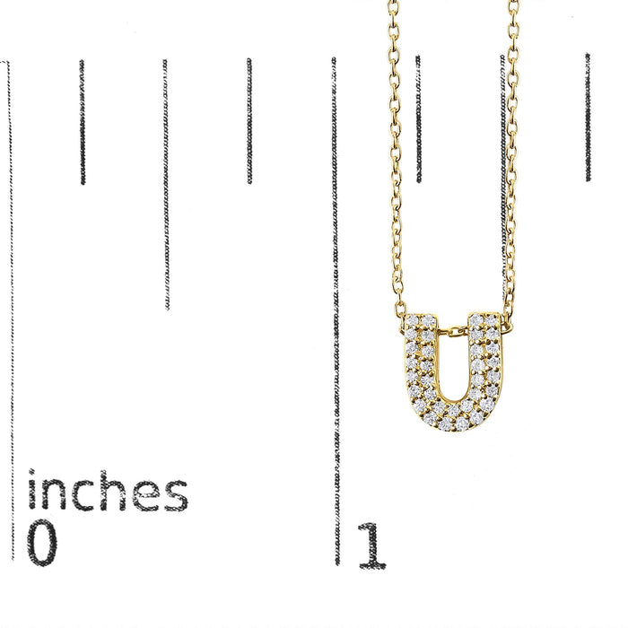 Collar con colgante de inicial A-Z estilo burbuja con detalle de diamante en oro amarillo de 10K