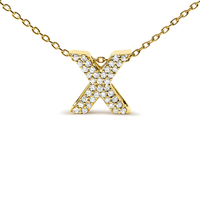 Collar con colgante de inicial A-Z estilo burbuja con detalle de diamante en oro amarillo de 10K, foto 30