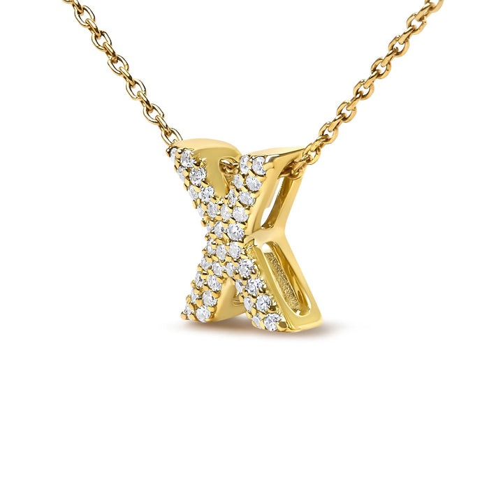 Collar con colgante de inicial A-Z estilo burbuja con detalle de diamante en oro amarillo de 10K