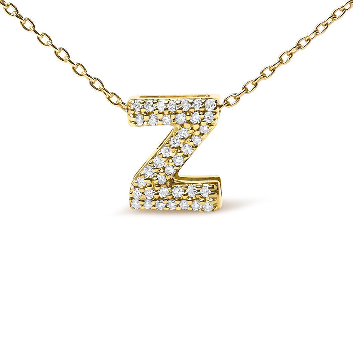 Collar con colgante de inicial A-Z estilo burbuja con detalle de diamante en oro amarillo de 10K, foto 28