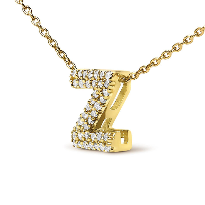 Collar con colgante de inicial A-Z estilo burbuja con detalle de diamante en oro amarillo de 10K