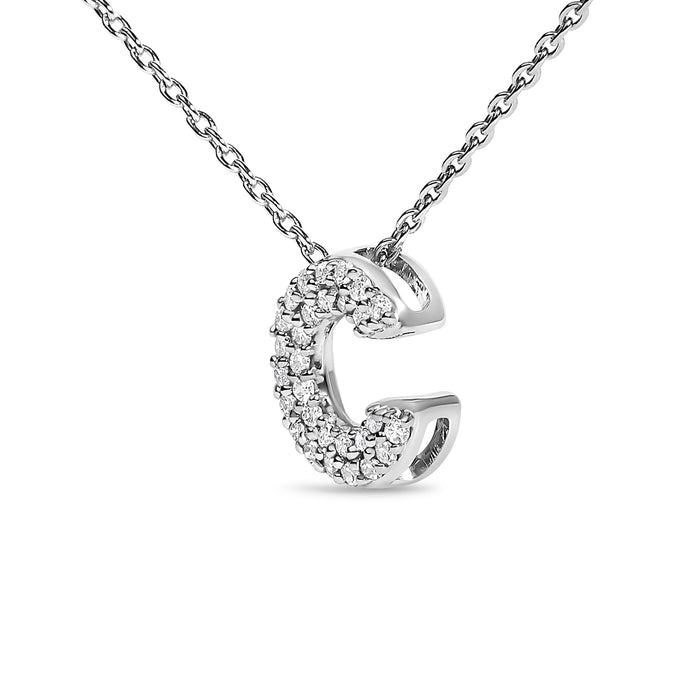 Diamond Accent A-Z Initial Bubble Pendant Necklace in 10K White Gold