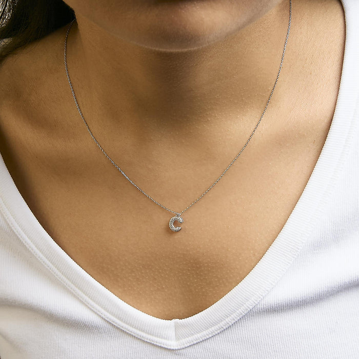 Diamond Accent A-Z Initial Bubble Pendant Necklace in 10K White Gold