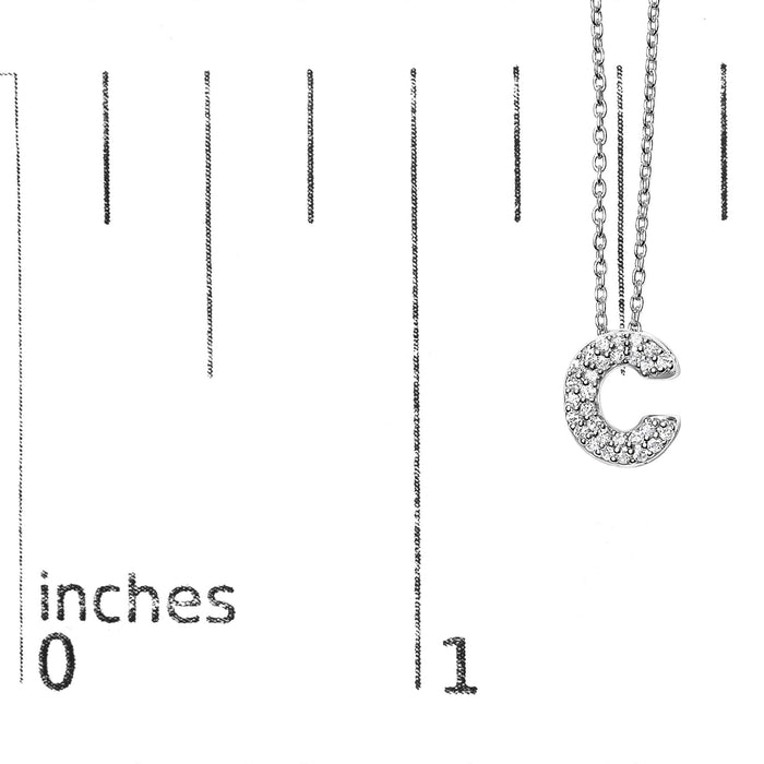 Diamond Accent A-Z Initial Bubble Pendant Necklace in 10K White Gold