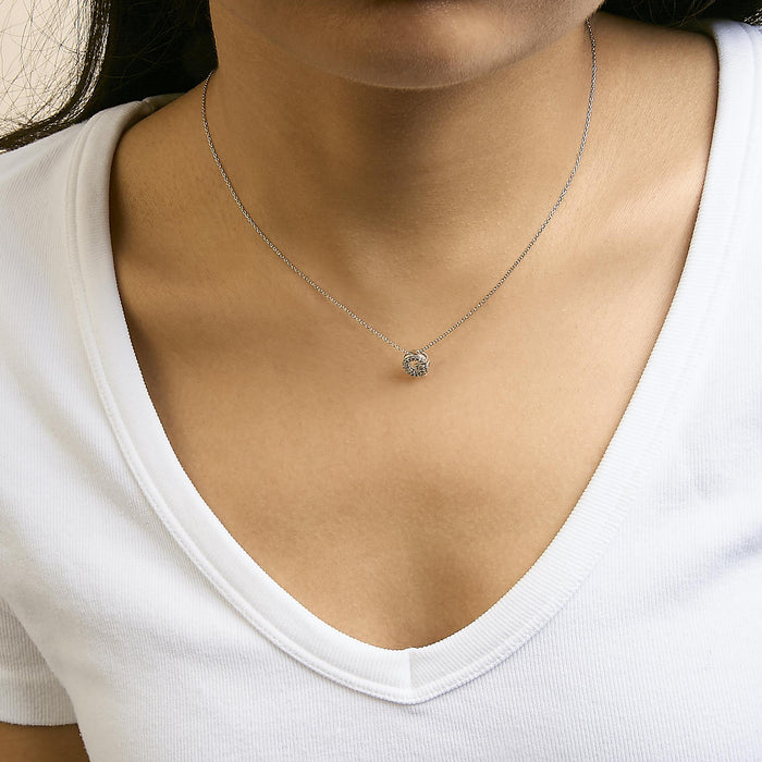 Diamond Accent A-Z Initial Bubble Pendant Necklace in 10K White Gold