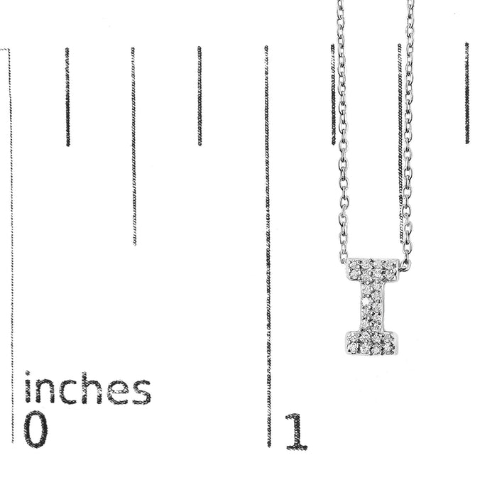 Diamond Accent A-Z Initial Bubble Pendant Necklace in 10K White Gold