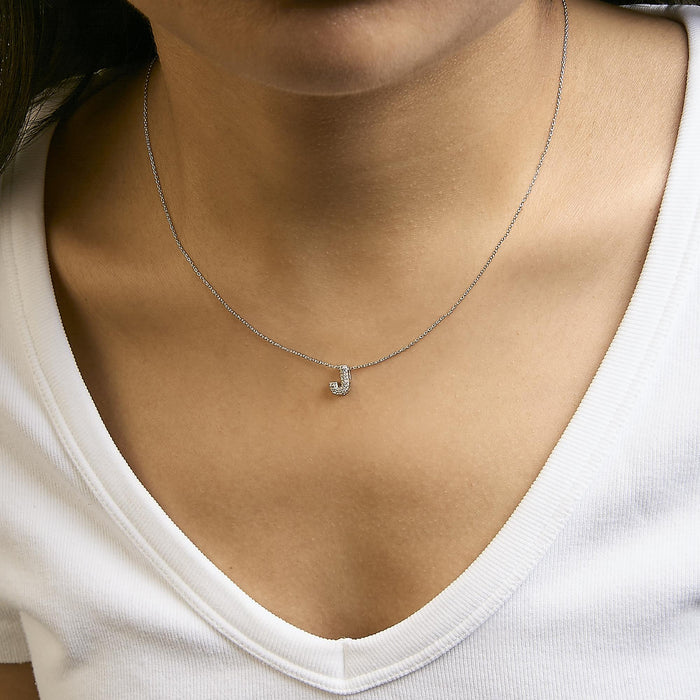 Diamond Accent A-Z Initial Bubble Pendant Necklace in 10K White Gold
