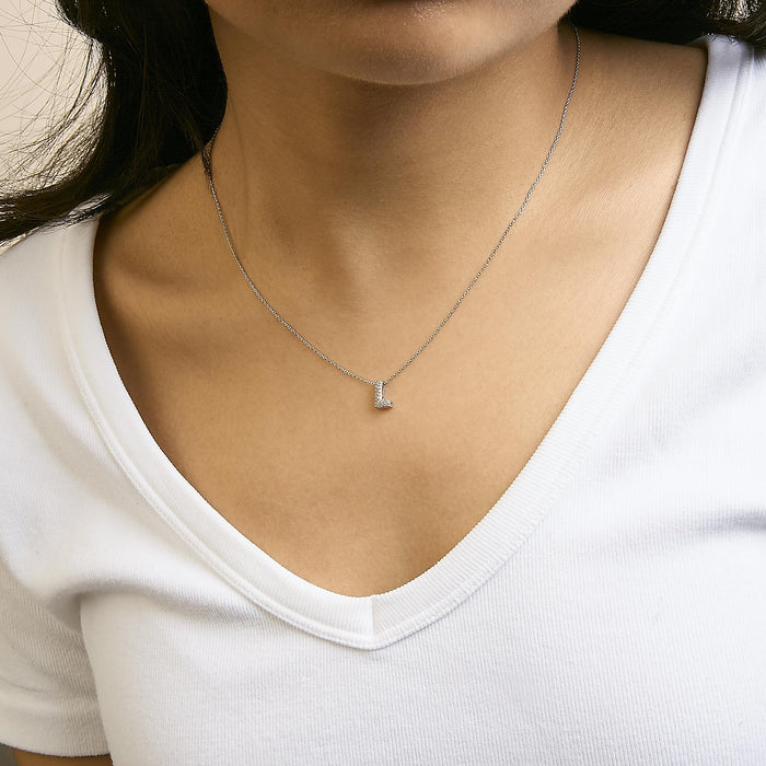 Diamond Accent A-Z Initial Bubble Pendant Necklace in 10K White Gold