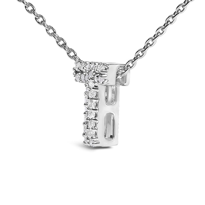 Diamond Accent A-Z Initial Bubble Pendant Necklace in 10K White Gold