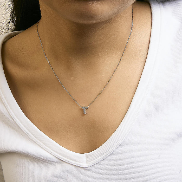 Diamond Accent A-Z Initial Bubble Pendant Necklace in 10K White Gold, photo 60
