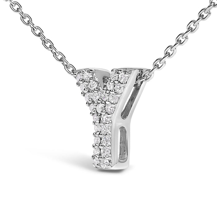 Diamond Accent A-Z Initial Bubble Pendant Necklace in 10K White Gold