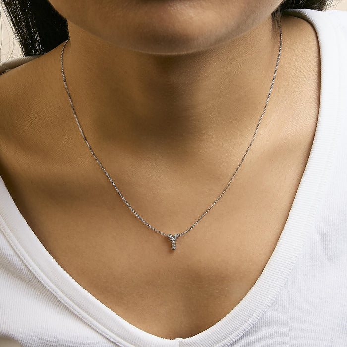 Diamond Accent A-Z Initial Bubble Pendant Necklace in 10K White Gold, photo 55