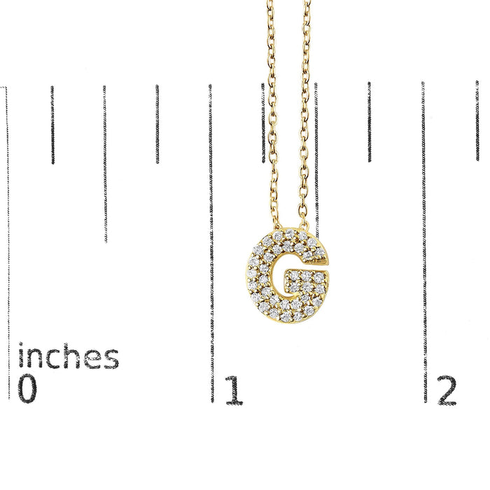 Collar con colgante de inicial A-Z estilo burbuja con detalle de diamante en oro amarillo de 10K