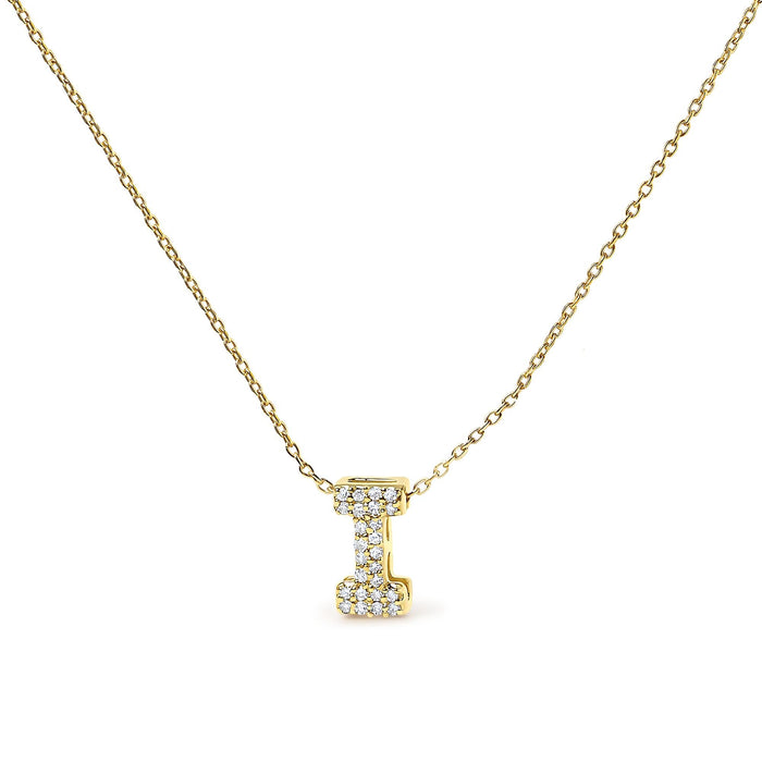 Collar con colgante de inicial A-Z estilo burbuja con detalle de diamante en oro amarillo de 10K, foto 19