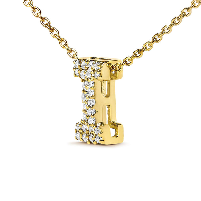 Collar con colgante de inicial A-Z estilo burbuja con detalle de diamante en oro amarillo de 10K