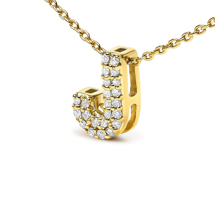 Collar con colgante de inicial A-Z estilo burbuja con detalle de diamante en oro amarillo de 10K