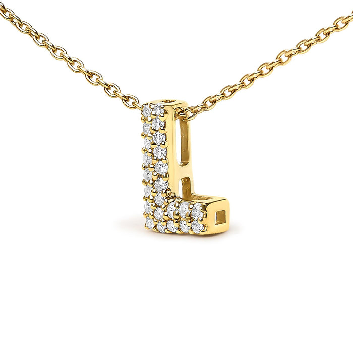 Collar con colgante de inicial A-Z estilo burbuja con detalle de diamante en oro amarillo de 10K