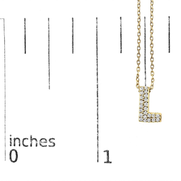 Collar con colgante de inicial A-Z estilo burbuja con detalle de diamante en oro amarillo de 10K