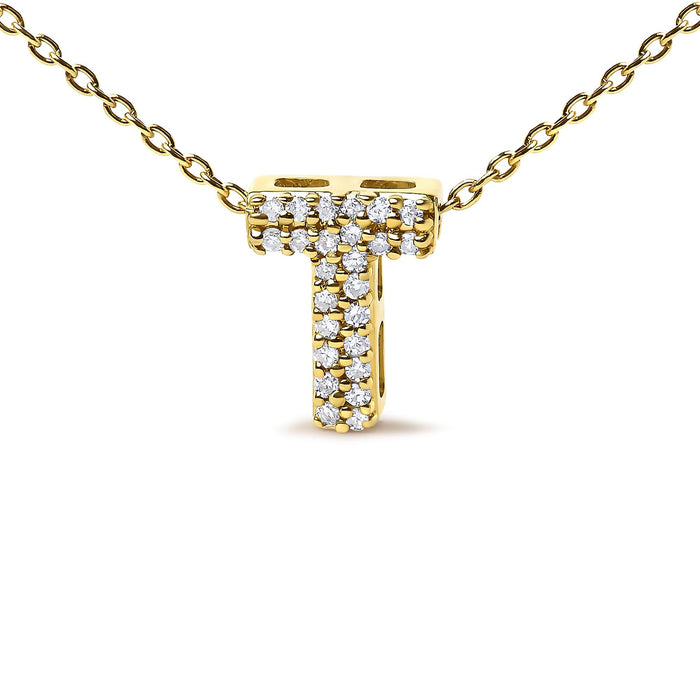 Collar con colgante de inicial A-Z estilo burbuja con detalle de diamante en oro amarillo de 10K, foto 34