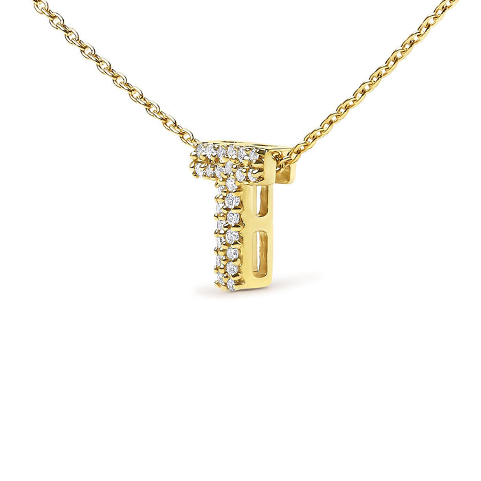 Collar con colgante de inicial A-Z estilo burbuja con detalle de diamante en oro amarillo de 10K