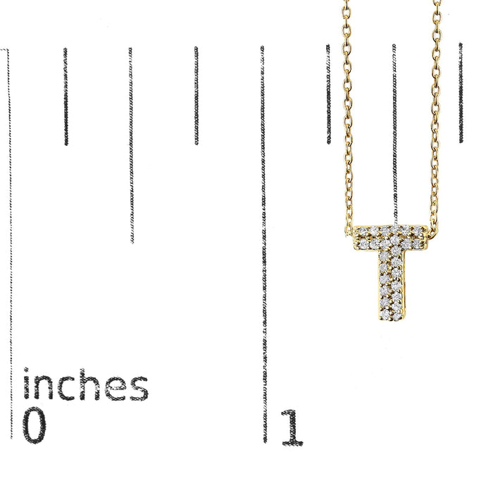 Collar con colgante de inicial A-Z estilo burbuja con detalle de diamante en oro amarillo de 10K