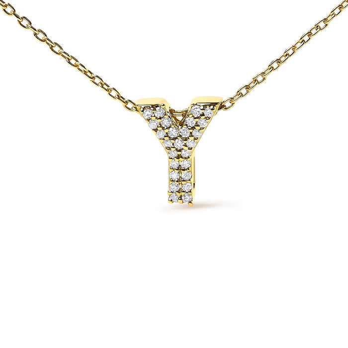 Collar con colgante de inicial A-Z estilo burbuja con detalle de diamante en oro amarillo de 10K, foto 29