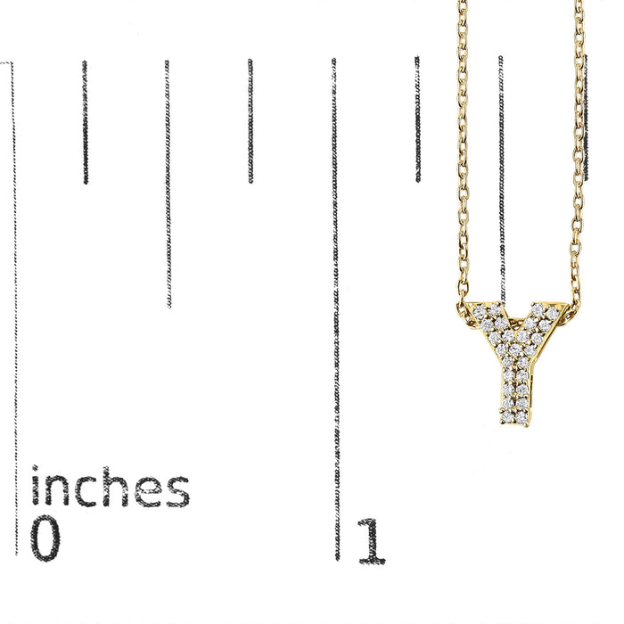 Collar con colgante de inicial A-Z estilo burbuja con detalle de diamante en oro amarillo de 10K