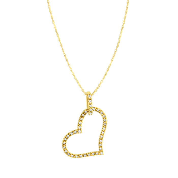Collar con colgante de corazón calado de garras con diamantes redondos de 1/4 ct. p.t. en oro amarillo de 10K, foto 2