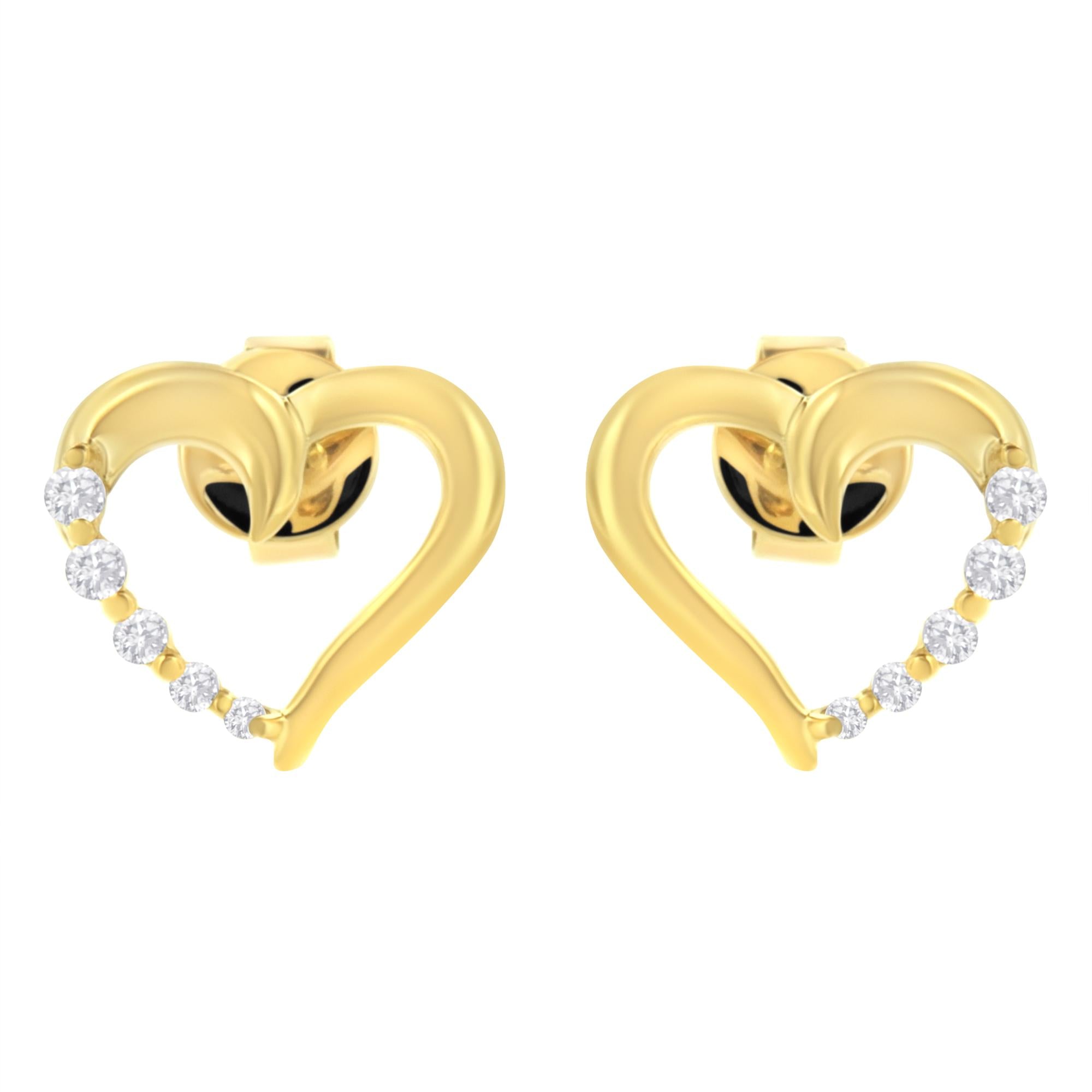 Aretes de corazón Journey con diamantes de 1/8 ct. p.t. en oro amarillo de 14K, foto 1