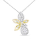Collar con colgante estilo floral de marquesa con diamantes redondos de 5/8 ct. p.t. en oro blanco y amarillo de 14K, foto 4