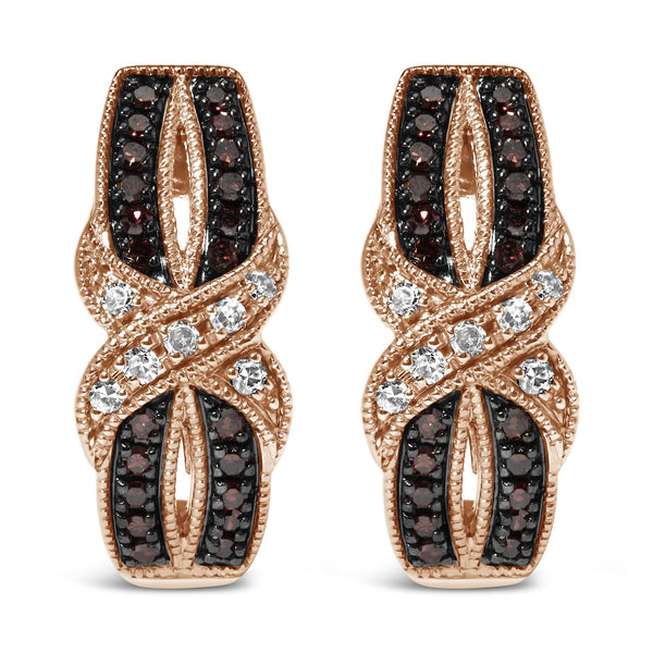 1/3 Ct. T.W. White and Treated Brown Diamond Milgrain Criss Cross J-Hoop Earrings in 10K Rose Gold, photo 2
