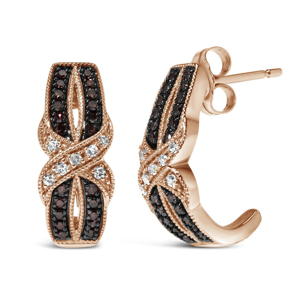 1/3 Ct. T.W. White and Treated Brown Diamond Milgrain Criss Cross J-Hoop Earrings in 10K Rose Gold, photo 1