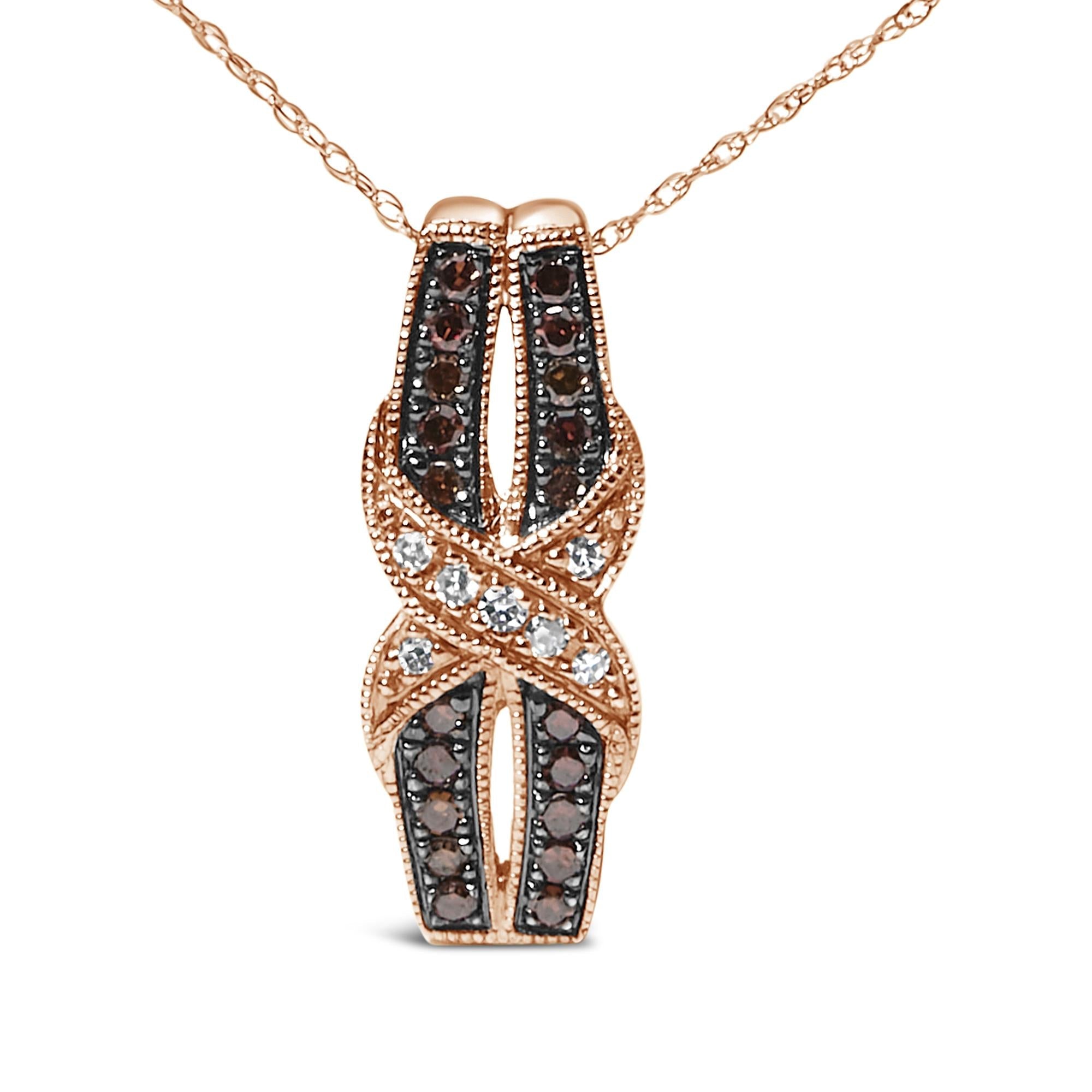 Collar con colgante de infinito trenzado con diamantes blancos y marrón chocolate de 1/4 ct. p.t. en oro rosa de 10K, foto 1