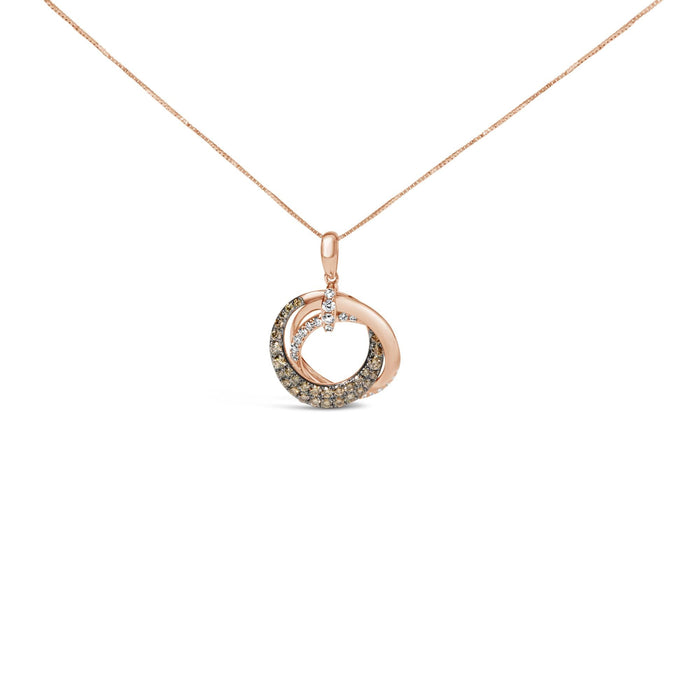 Collar con colgante de aros entrelazados con diamantes blancos y marrones tratados de 3/4 ct. p.t. en oro rosa de 14K, foto 1