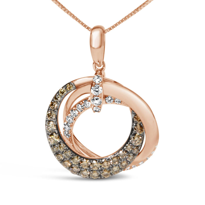 Collar con colgante de aros entrelazados con diamantes blancos y marrones tratados de 3/4 ct. p.t. en oro rosa de 14K, foto 2