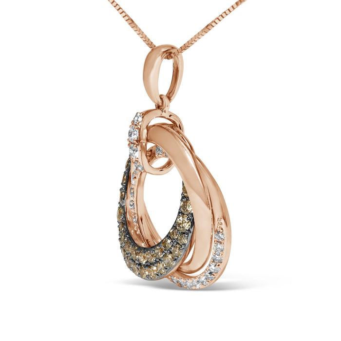 Collar con colgante de aros entrelazados con diamantes blancos y marrones tratados de 3/4 ct. p.t. en oro rosa de 14K, foto 4