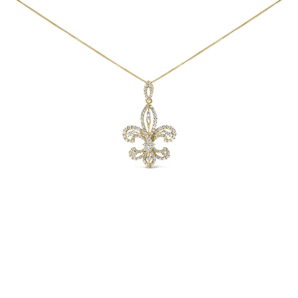 1 Ct. T.W. Round Diamond Fleur De Lis Pendant Necklace in 14K Yellow Gold, photo 1