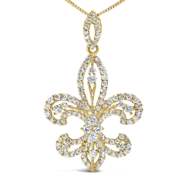 1 Ct. T.W. Round Diamond Fleur De Lis Pendant Necklace in 14K Yellow Gold, photo 2