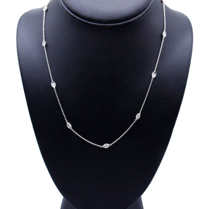 1 Ct. T.W. Bezel-Set Round Diamond Marquise-Shaped Milgrain Station Collar Necklace in 14K White Gold, photo 4