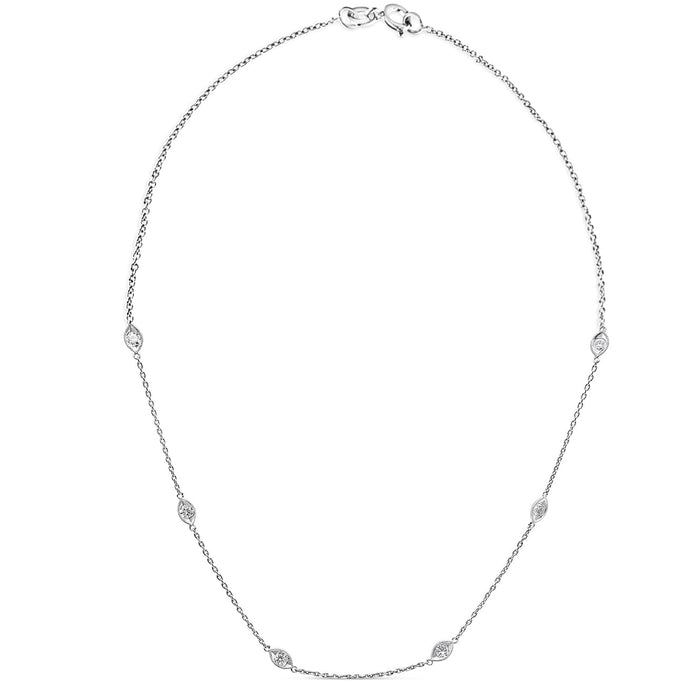 1 Ct. T.W. Bezel-Set Round Diamond Marquise-Shaped Milgrain Station Collar Necklace in 14K White Gold, photo 6