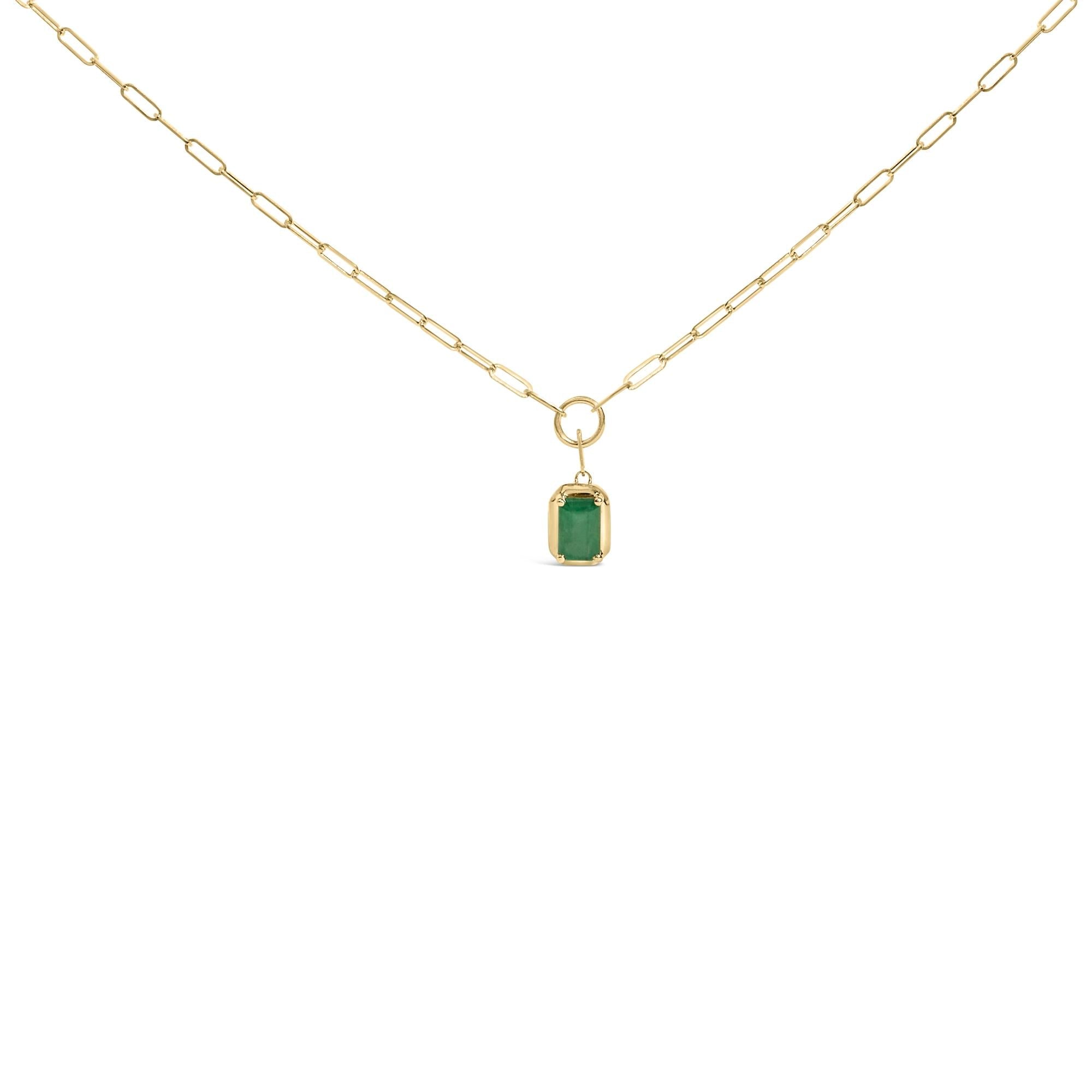 Collar con colgante solitario con esmeralda verde talla esmeralda de 6x4 mm en oro amarillo de 10K, foto 1