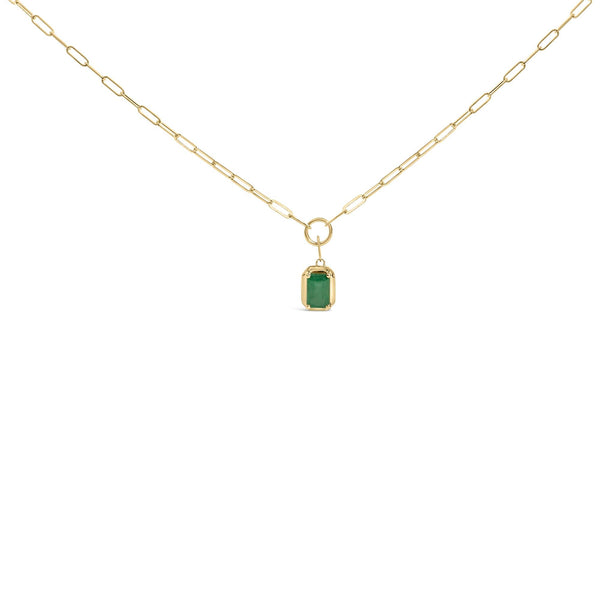 Emerald-Cut 6x4mm Green Emerald Solitaire Pendant Necklace in 10K Yellow Gold, photo 1